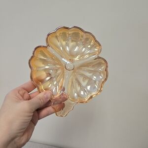 Lustre Marigold Peach Carnival Glass Vintage Clover Dish